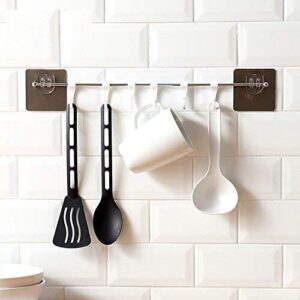 Self Adhesive Stainless Steel Rod with 6 Hooks - Wall Mounted Utensil Hanging Rack Holder for Bathroom and Kitchen