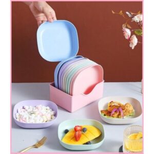 Plate set pack of 10 | Plastic Spit Bone Dish Plates Plates Set With Holder (Random Colours)