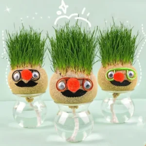 Grass head | DIY Grass Head Dolls Growing kit- Grow and learn with Funny Small Potted Plants for Home and Office, Hand-Watered Green Plant, Educational Toy for Kids