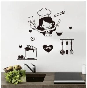 Happy Girl Chef Loves Cooking Wall Sticker Restaurant Bar Kitchen Dining Room Fridge Light Switch Decal Diy Art