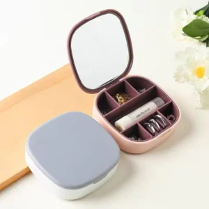 Portable Mini Jewelry Organizer Box With Mirror | Mini Travel Jewelry Case for Women (Random color)