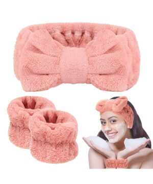 3 Pieces Kiss Lovely Wrist Strap - Face Wash Headband and Wristband Set Soft Spa (Random color)