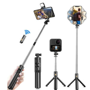 Selfie Stick with Tripod | Bluetooth Foldable Selfie Rod with Remote Control for Phone Action Camera Iphone ﻿with flash light