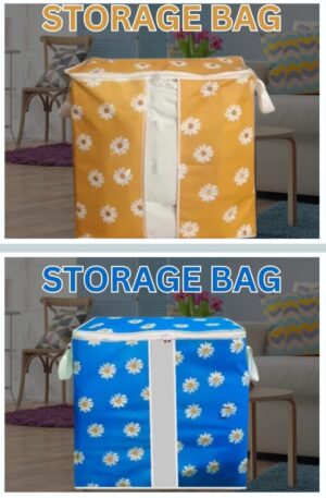 Non Woven Printed Storage bag | Cloth Organizer Mustard/Blue