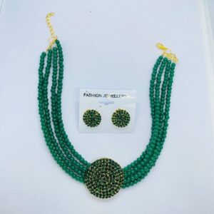 Stylish Pearls Necklace Set Stud With Earrings For Girls & Woman - Green