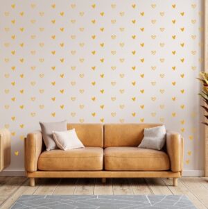 90 Heart Shaped Stickers Line Art For Wall Decoration | Heart Patterns | 1.9inch each - golden