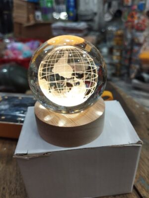 3d Galaxy Solar System Crystal Ball Night Light With Wooden Base, For Boys And Girls - earth