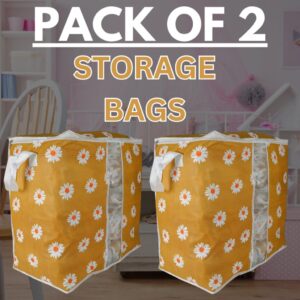 Non Woven Printed Storage bag | Cloth Organizer Mustard/Blue - Mustard, Pack of 2