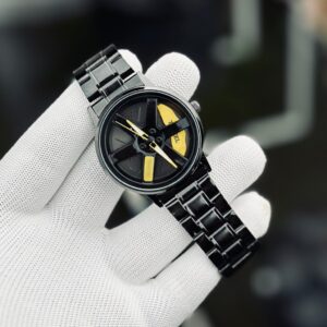 MA1 Black Car Sport Rim Hub Wheel Wristwatch for Mens Random Dial color