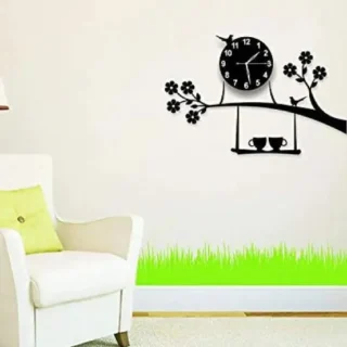 3d wall clock Birds on Tree with Coffee Cups Creative 3D DIY Wooden Wall Clock Cartflix.pk