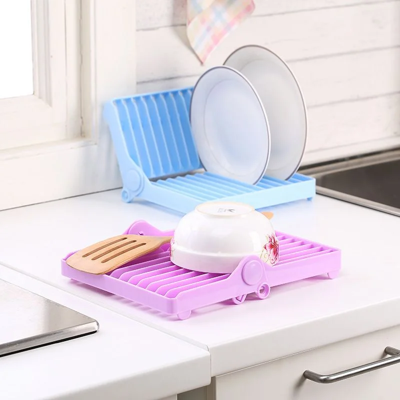 Small Kitchen Foldable Dish Plate Drying Rack | Multipurpose Space Saving Storage Organizer Plastic Rack Random color