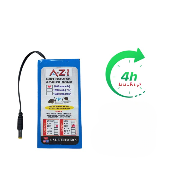 Wifi Router Power Bank 9V 8000mAh Any WiFi Router Power Bank UPS Fiber Optic Routers CCTV Camera 4 Hours Backup