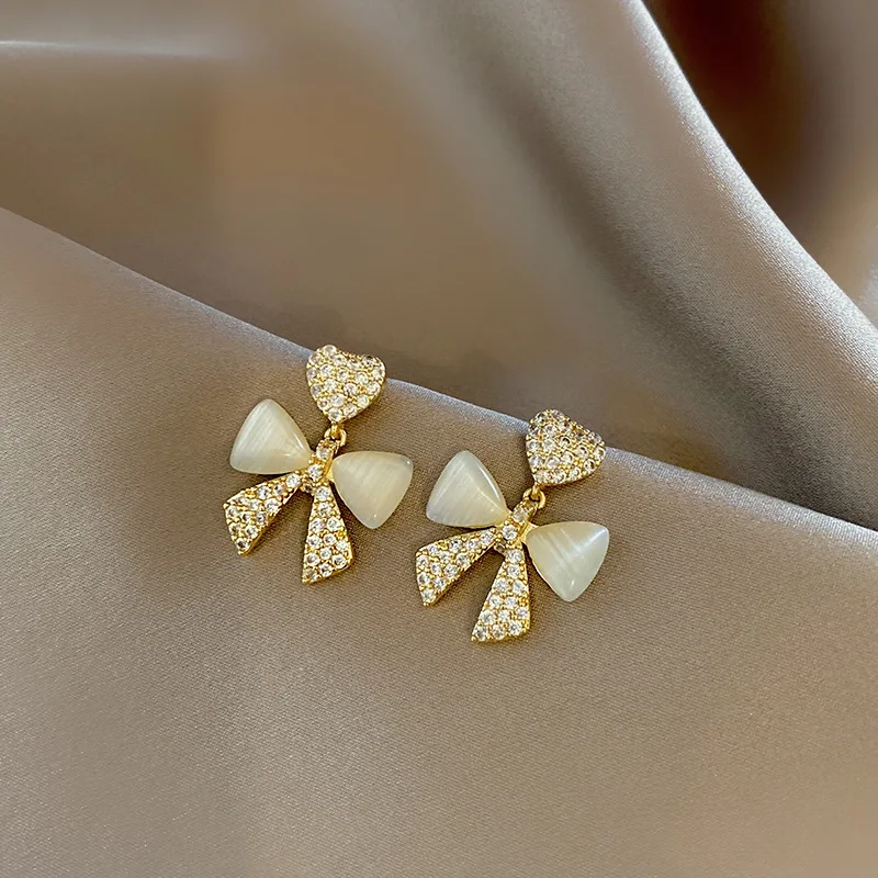 Heart Bow Zircon Korean Earring for WomenGolden Cartflix.pk