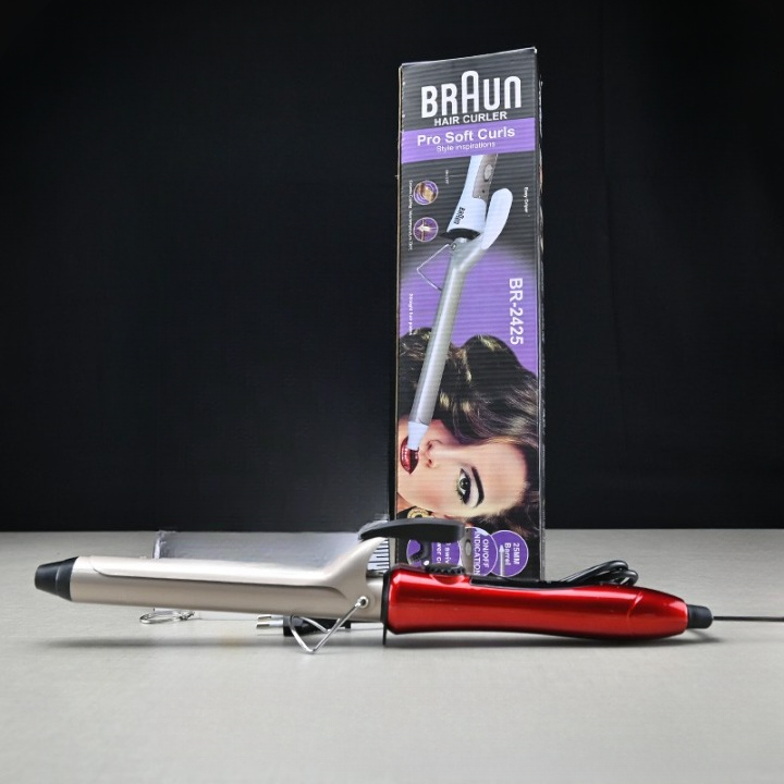 Braun Hair Curler Pro Soft Curls Ceramic Coating with 25mm barrel Rapid Heating 200 in 30 Sec PTC Heating Body 35 Watt Energy-Efficient 100-240V 5060Hz Model BR-2425 Cartflix.pk