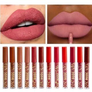 Pack of 12 WaterProof Matte Nude Redish Shades Lipgloss Cartflix.pk