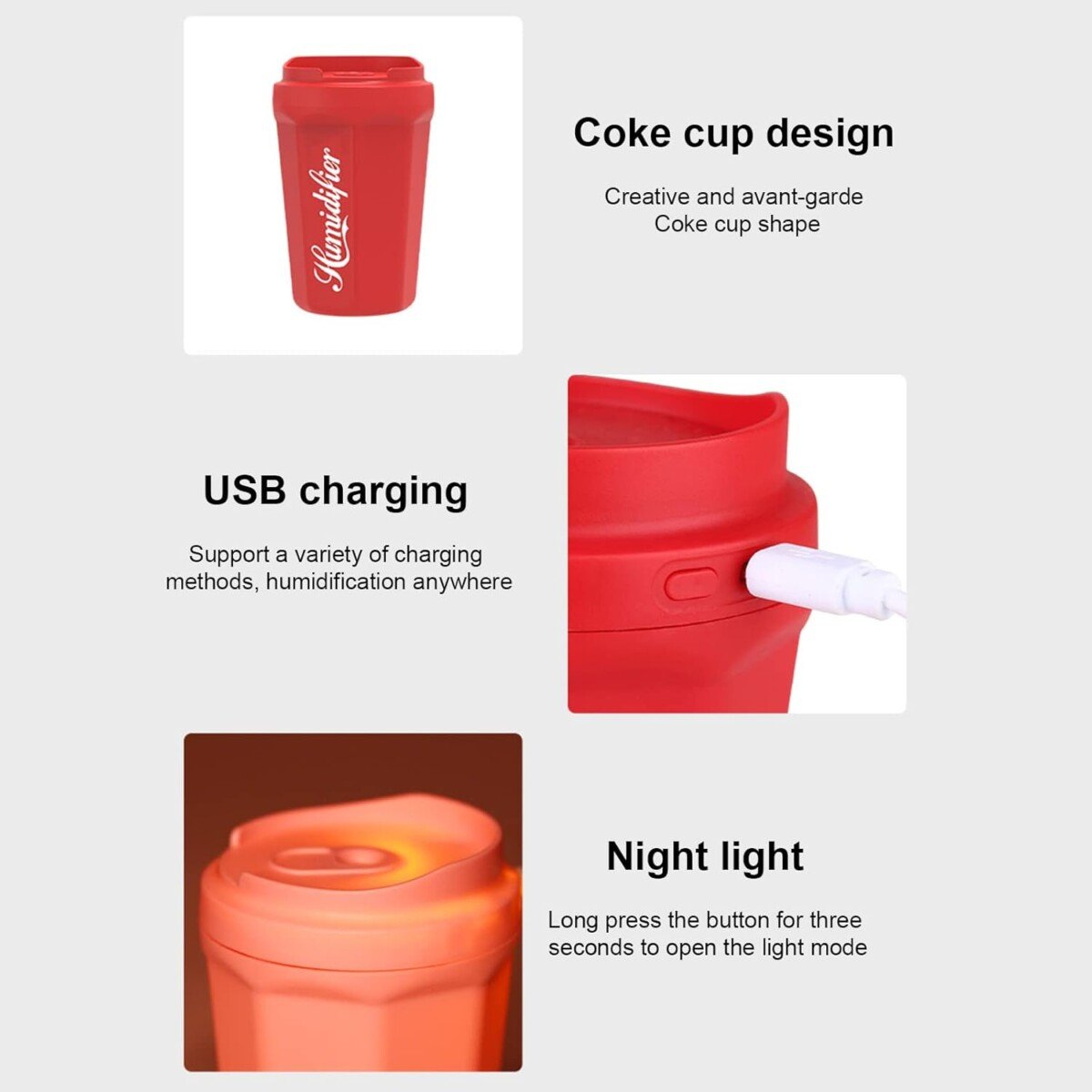 Coke Cup Humidifier Car Home USB Aroma Diffuser Summer Flame Air Coke Cup Cool Mist Bedroom Study Room Mini Humidifier random color Cartflix.pk
