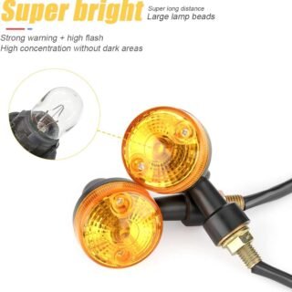 Pack of 4 Universal Motorcycle Turn Signal Indicators | Amber Isharay Lights | Round Fit for 70cc 125cc Bikes