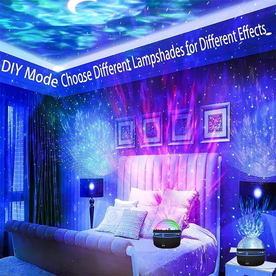 LED Starry Galaxy Projector Night Light Rotating Star Moon Lamp Bedroom Aurora Projector Light Atmosphere Decor Lamps Gift Light With Remote