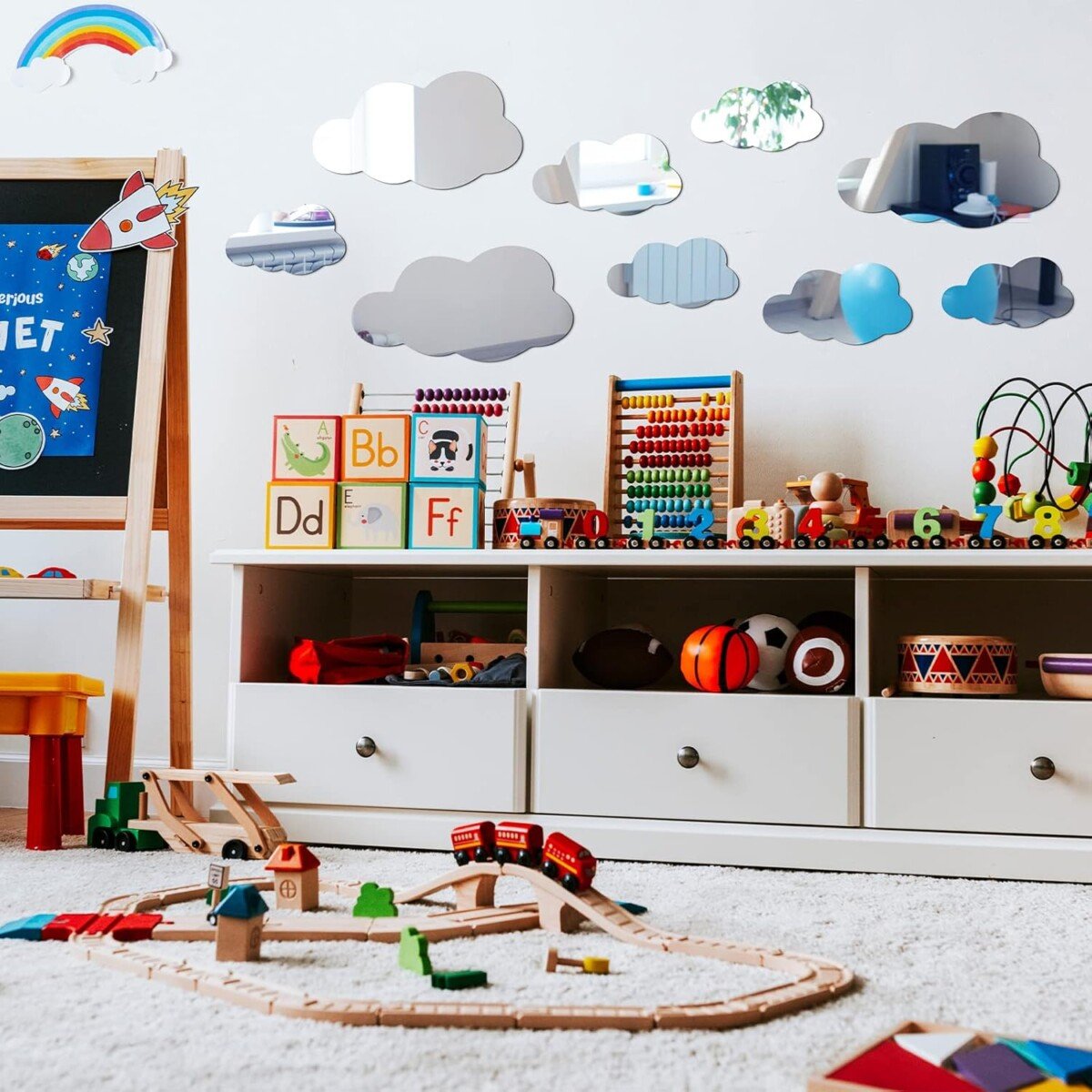 8 Pcs Acrylic Cloud Shape Mirror Wall Art Decor Cloud Mirror Stickers Decals for Kids Girls Bedroom Bathroom Playroom silver Cartflix.pk