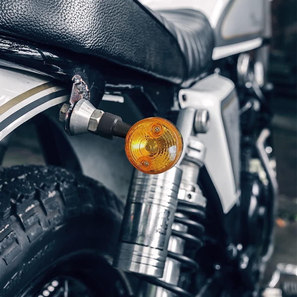 Pack of 4 Universal Motorcycle Turn Signal Indicators | Amber Isharay Lights | Round Fit for 70cc 125cc Bikes
