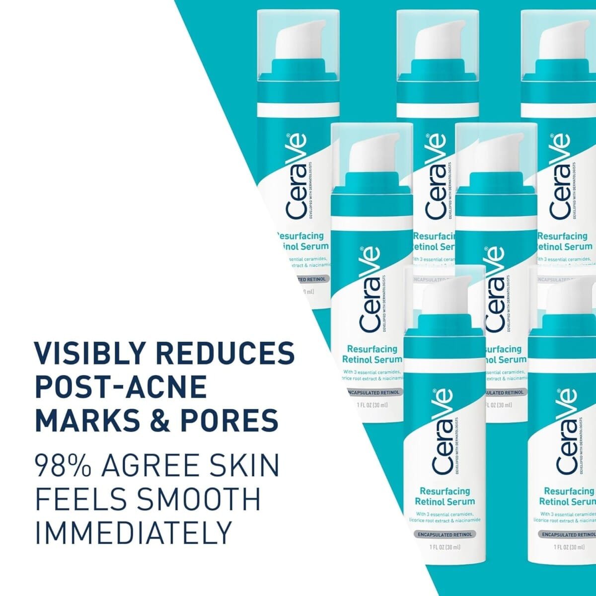 CeraVe Resurfacing Retinol Serum For Post Acne Marks Formulated With Licorice Root Extract Niacinamide Brightening Serum Pore Minimizer For Face Post Acne Skin Barrier Repair Non-Comedogenic - 30ml