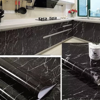 Self-Adhesive Kitchen Marble Sheet- Waterproof Heat Resistant Sheet for Living Room, Bathroom, Kitchen Countertops, Wall ? Anti Oil And Heat Resistant Wallpaper Black Sheet ( 60 x 200 Cm )