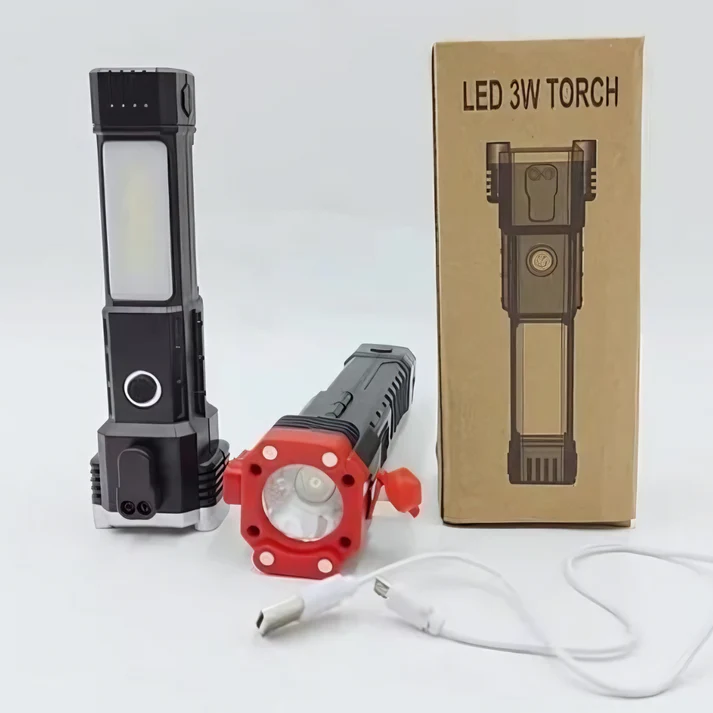High-power Led Torch Light Rechargeable Flashlight And Multifunctional Tactical Hammer Power Bank To Charge the Phone With Box random Color