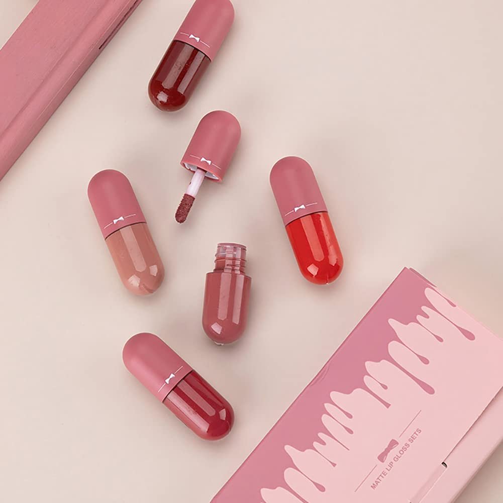 Pack of 5 Matte Lip Gloss Kit | 5 Capsule Matte Lipstick Set Cartflix.pk