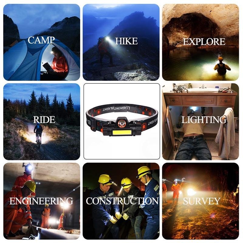 Rechargeable Ip65 Waterproof Headlight With COB Flashlight