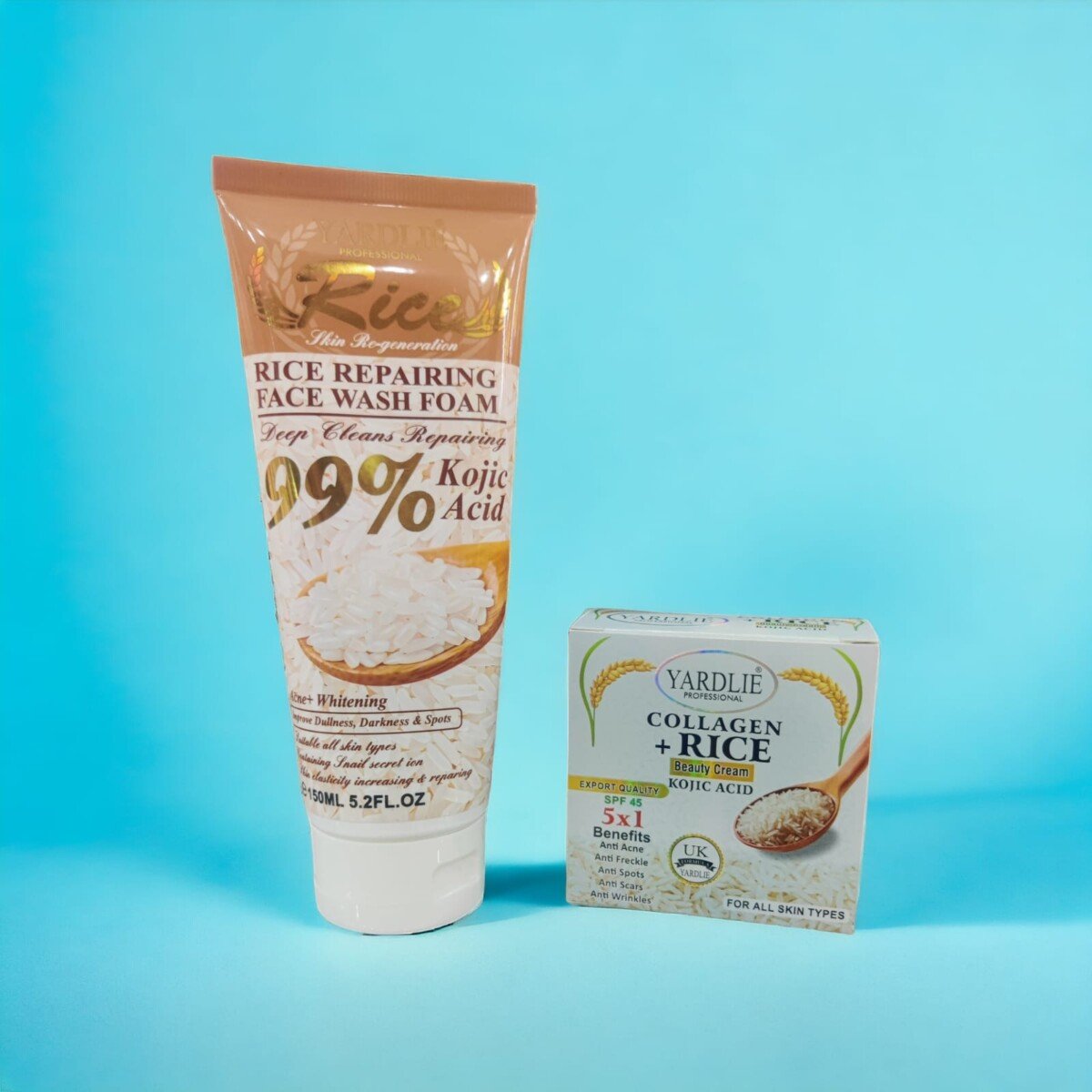 Kit 2 Pcs Deep Facial Cleanser And Repairer With Rice Extract Eliminates Fats And Impurities 150ML Yardlie Clarifying Hyaluronic Acid Rice Scrub Collagen Beauty Cream