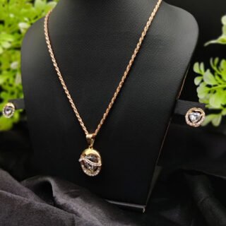 Imported Timeless Elegance Gold Pendant Necklace Set with Radiant Crystals | Girls Women Fashion