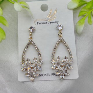 Imported Elegant Crystal Floral Drop Earrings ? Nickel Free Earrings - Luxurious Gold Finish | Best Quality Artificial Earrings For Girls & Women