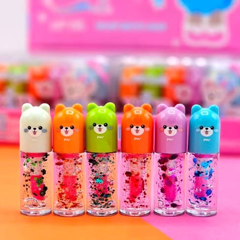 6 Pcs Cute Bear Changing Lip Gloss Set Moisturizing Magic Tint Liquid Lipstick | Royal Lipstics (Random Color)