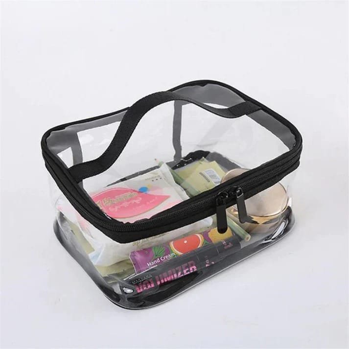 Clear Travel Makeup Bag Waterproof Portable and Stylish Organizer for Cosmetics Toiletries - Transparent Clear Cosmetic Bag Portable Toiletry Bag Zipper Organizer Transparent Travel Makeup Pouch - Random Color Cartflix.pk