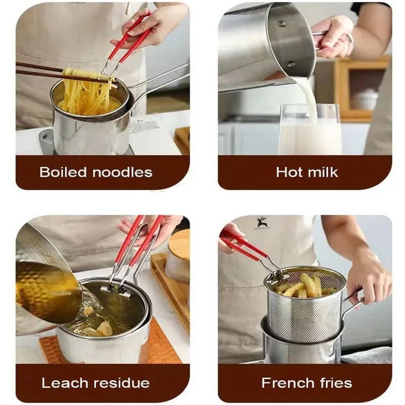 Stainless Steel Deep Fryer Pot with Strainer ? Heavy-Duty Frying Pan for Home Kitchen Use ? 1200ML Oil Capacity