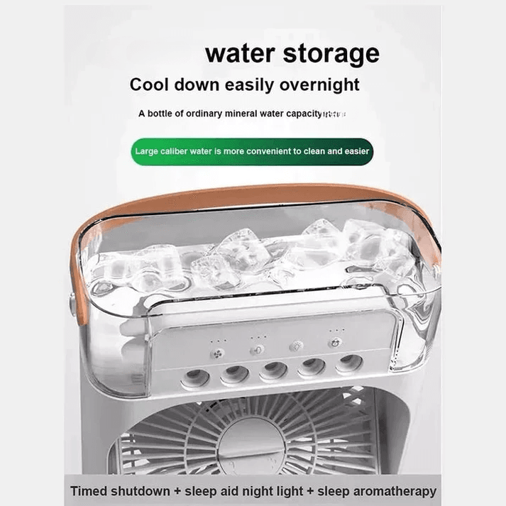10 inche Portable Air Conditioner Fan USB Electric Fan with LED Night Light Fine Mist Water and Humidifier Function | Led Night Light Water Mist Random Color Cartflix.pk