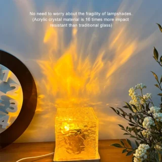 Dynamic Rotating Water Ripple Night Light 3 Colors Flame Crystal Lamp for Living Room Study Bedroom (with remote Attached USB cable)