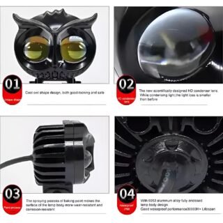 OWL Shape Fog Yellow-White & Flash light Low & High Beam Owl Plastic Body Spot Light for All Cars And Bikes 9V-60V 40W