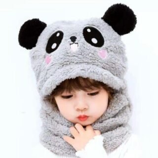 Kids Winter Panda Cap Wool Cap With Neck Warmer Attached.  KIDS WOOL CAP Cartoon Panda Baby(random color)