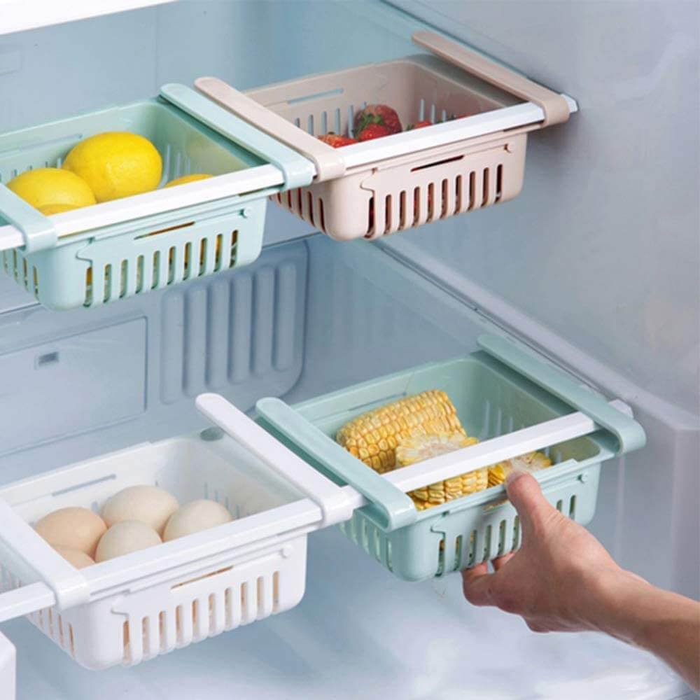 Adjustable Storage Basket For Fridge | Plastic Basket | Stretchable Food Organizer (1 Pc) (Random Color) Cartflix.pk