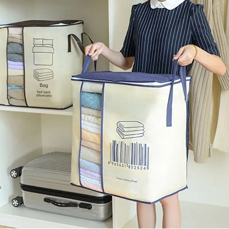 Large Non-woven Portable Clothes Storage Bag Clothing Organizer - 120 gsm Random color
