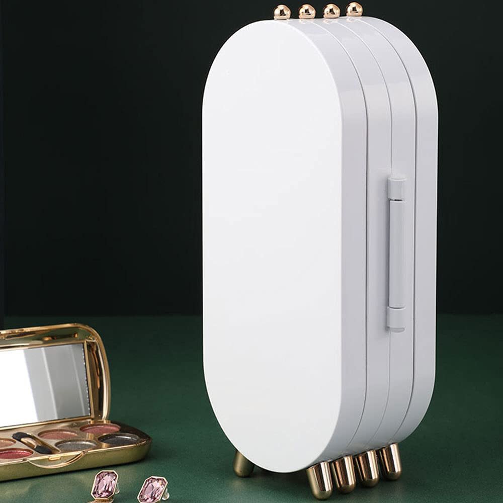 Jewellery Box Organiser with Mirror - Foldable Exquisite Dustproof Jewelry Storage Case Multi-Function Screen Shaped Metal Display Jewelry Stand for Earring - Necklace & Bracelet (Random Color) Cartflix.pk