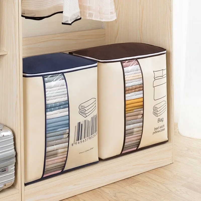 Large Non-woven Portable Clothes Storage Bag Clothing Organizer - 120 gsm Random color