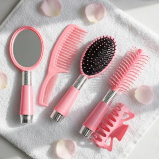 Pink 4 Piece Hair Brush Set Providing Premium Quality With Fashionable Design Comfortable Grip Cartflix.pk