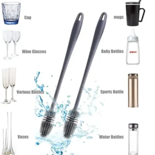 Silicone Feeder Bottle Brush Glass Brush Cup Brushes Long Handle | Silicone Bottle Cleaning Brush With Long Handler Random color Cartflix.pk