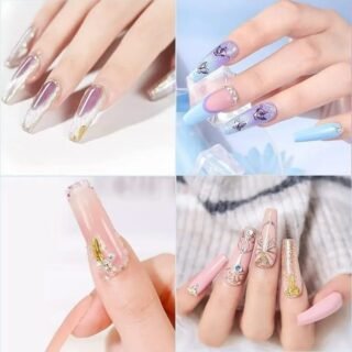 Multicolor 12 Pcs Stylish Artificial Nails Set For Fashionable Look And Easy Application (Random Design) Cartflix.pk
