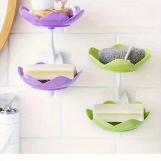 Multicolor Lotus Flower Soap Holder, Double Layer Wall-Mounted, No-Drill with Drainage, Quick-Dry Plastic Bathroom Organizer for Soap Storage, Soap Holder for Bathroom ( Random Color ) - 01 Stand Cartflix.pk
