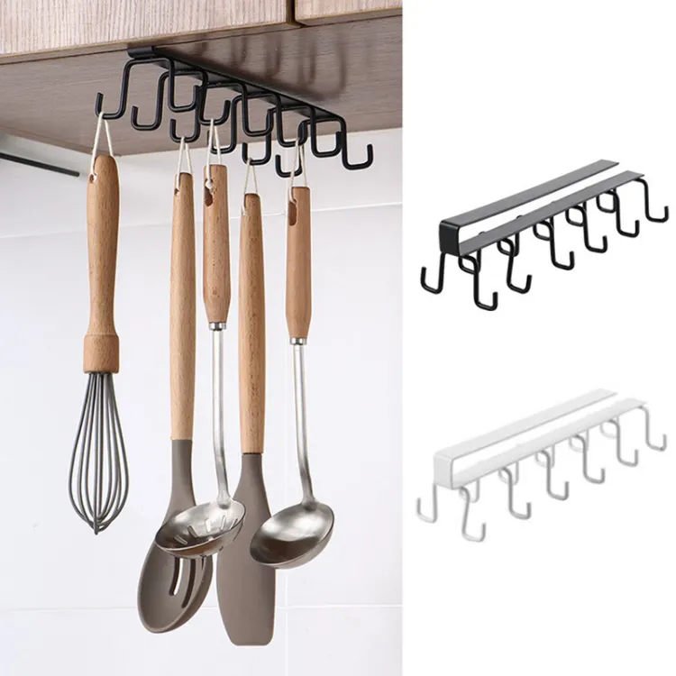 10 hooks Mug Cups Wine Glasses Storage Hooks Kitchen Utensil Ties Belt and Scarf Organizer Hanging Hook Rack Holder Under Cabinet Closet (random color ) Cartflix.pk