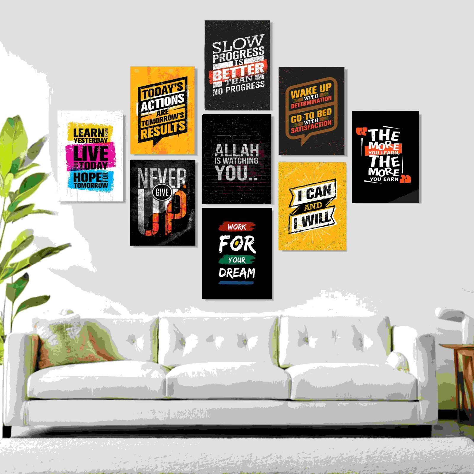 Set Of 9 Motivational Sticky Canvas Frames For Wall Decore / Sticky Phototiles Cartflix.pk