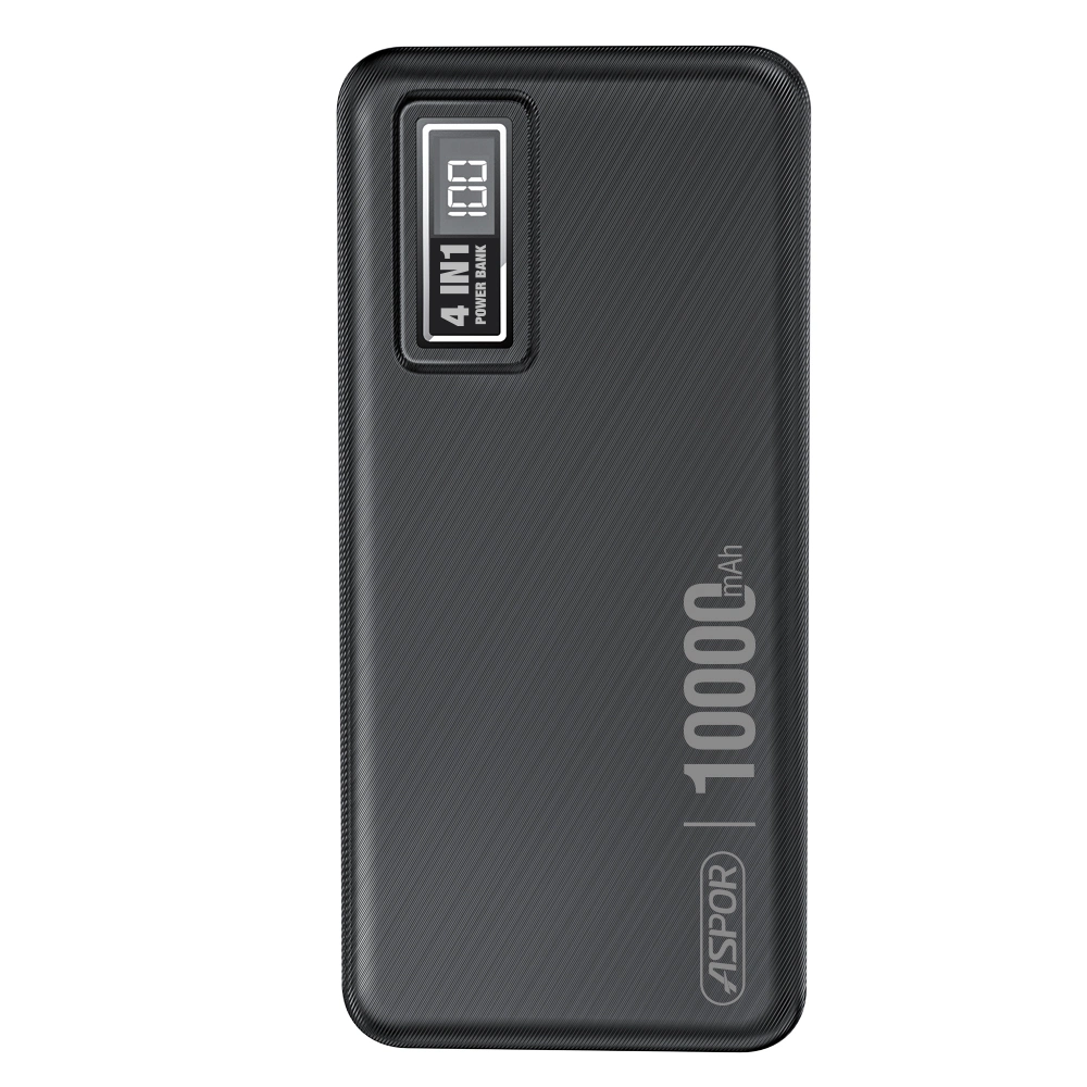 Aspor A300 Power Bank Original 10000mah Li-Polymer Battery 4 In1 Power Bank Black Cartflix.pk